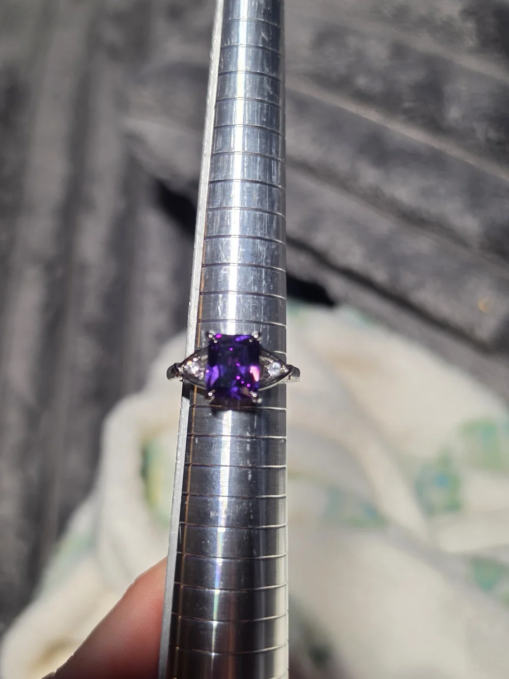 Sterling Silver Purple Gemstone Ring with Accent Stones